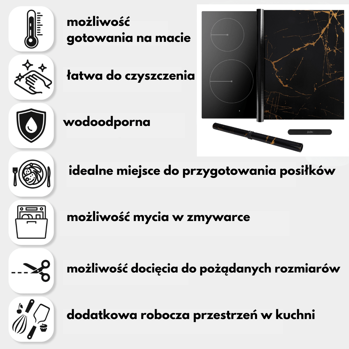 Mata Ochronna na Płytę Indukcyjną z Funkcją Gotowania-Marmur - obrazek 7